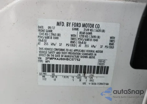 2017 Ford Edge Sel z USA, uszkodzony, nr VIN 2FMPK4J80HBC57752